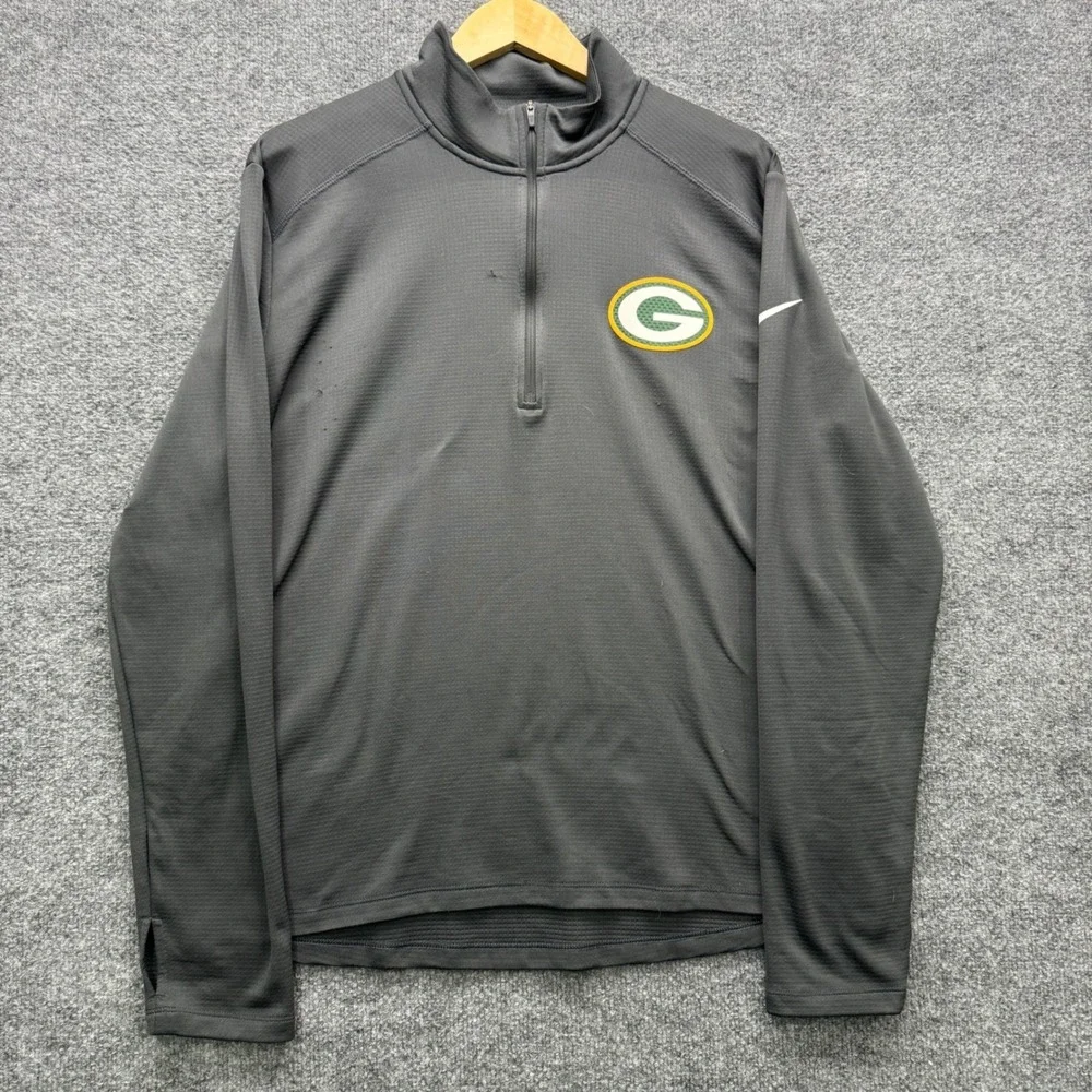 Nike Dri-FIT Green Bay Packers Pullover Mens Large Gray 1/4 Zip Fleece Running